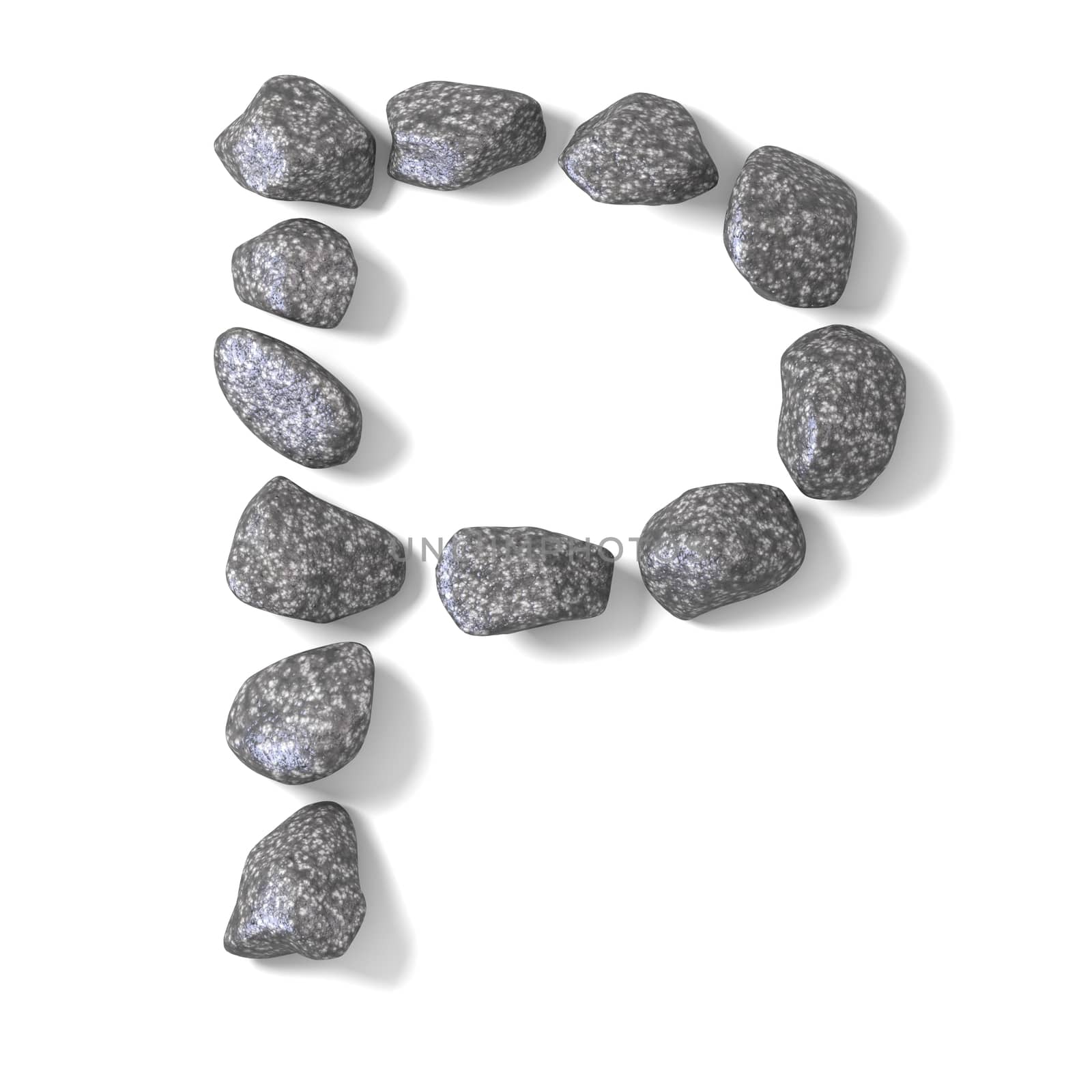 Font made of rocks LETTER P 3D render illustration isolated on white background