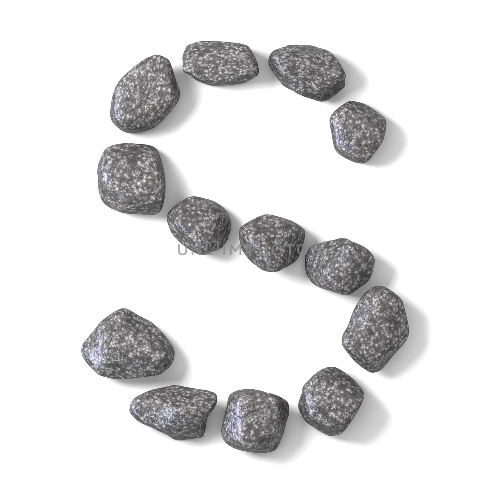 Font made of rocks LETTER S 3D render illustration isolated on white background