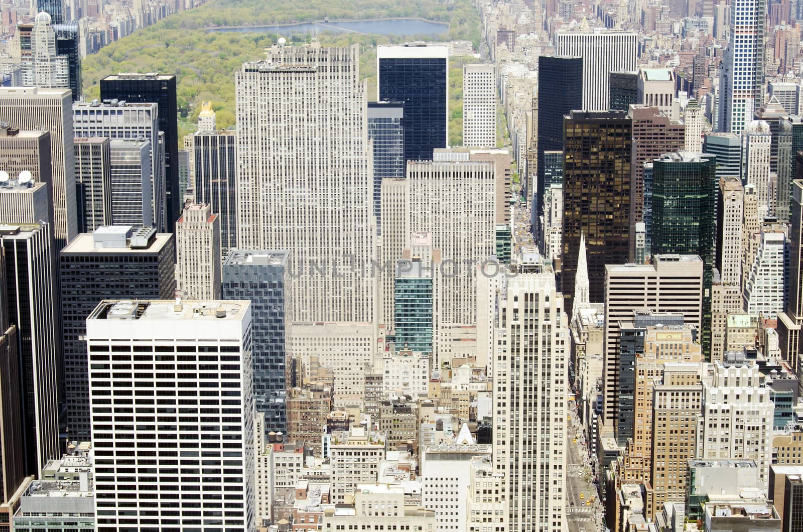 aerial view of Manhattan buildings with Central Park behind