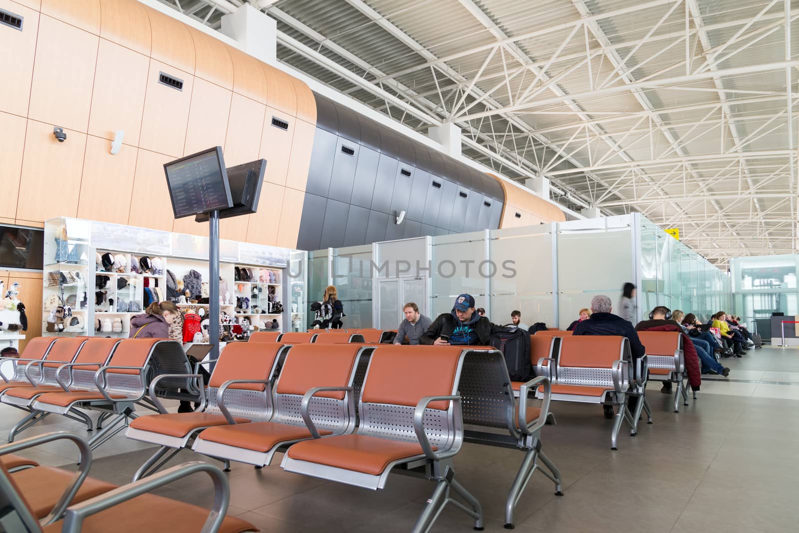 Moscow, Russia - March 29.2017. Departure hall of the airport in Kazan, Republic of Tatarstan