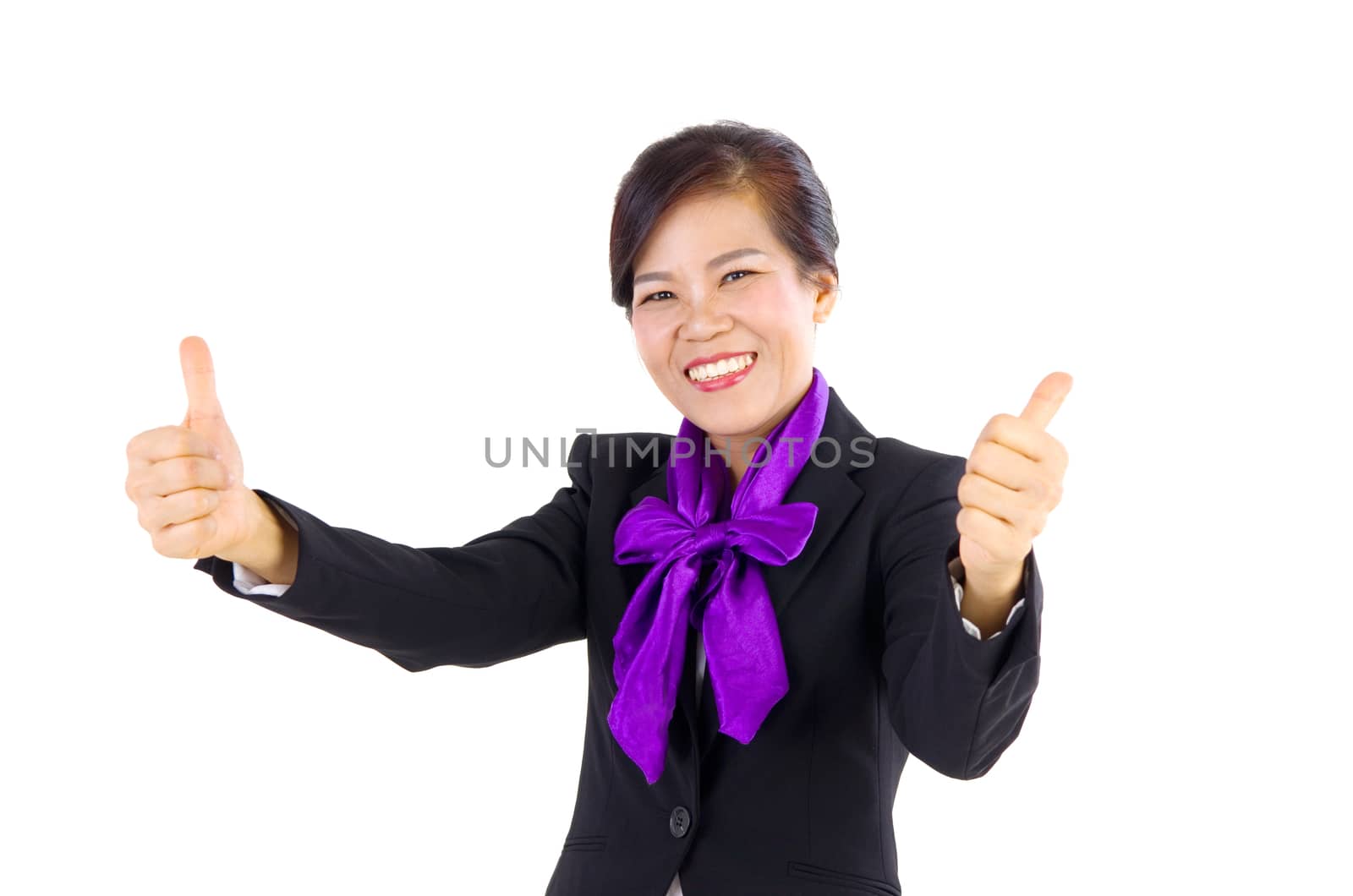 happy Middle Aged  business woman with thumb up