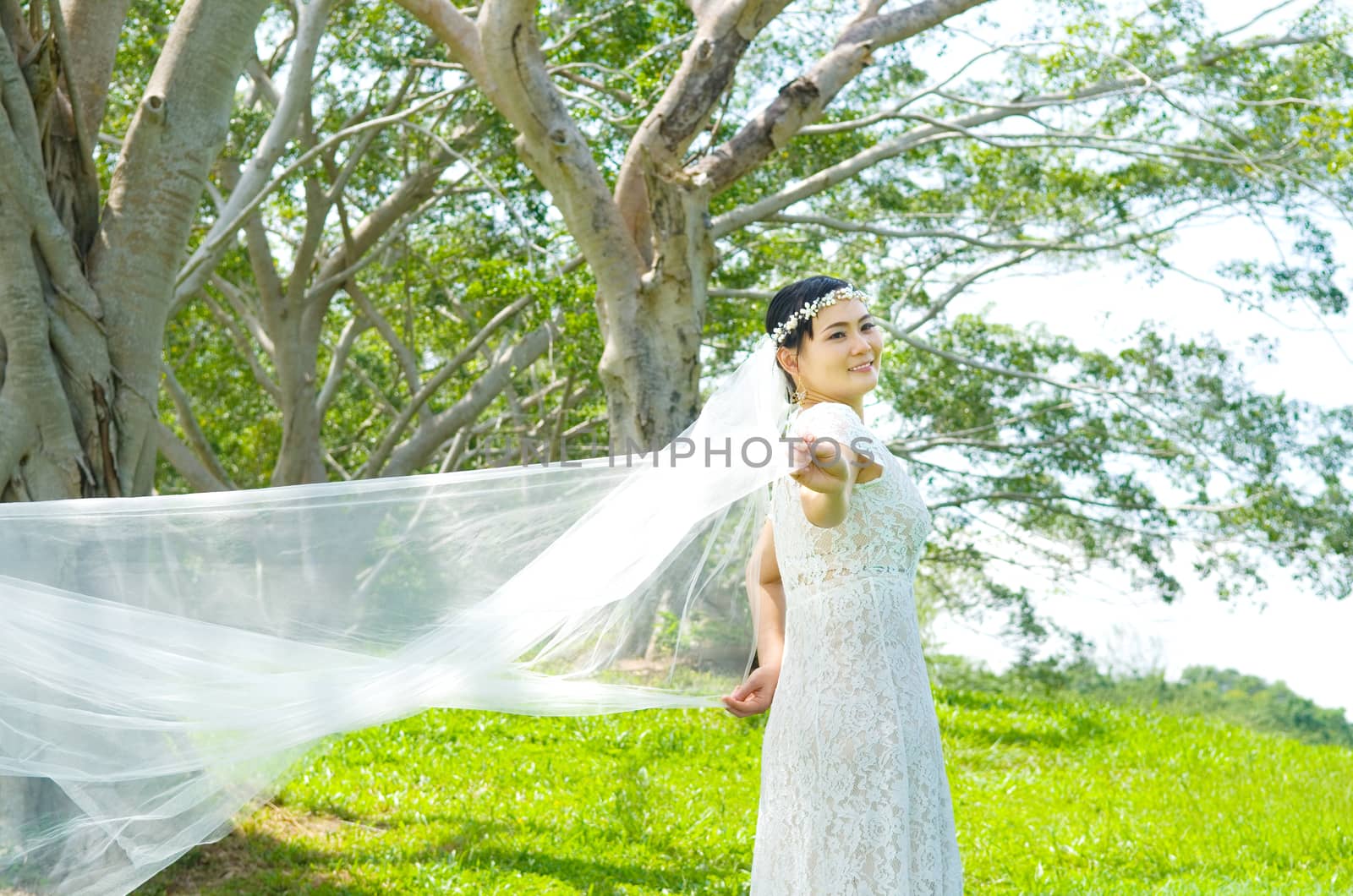 Asian bride at outdoor