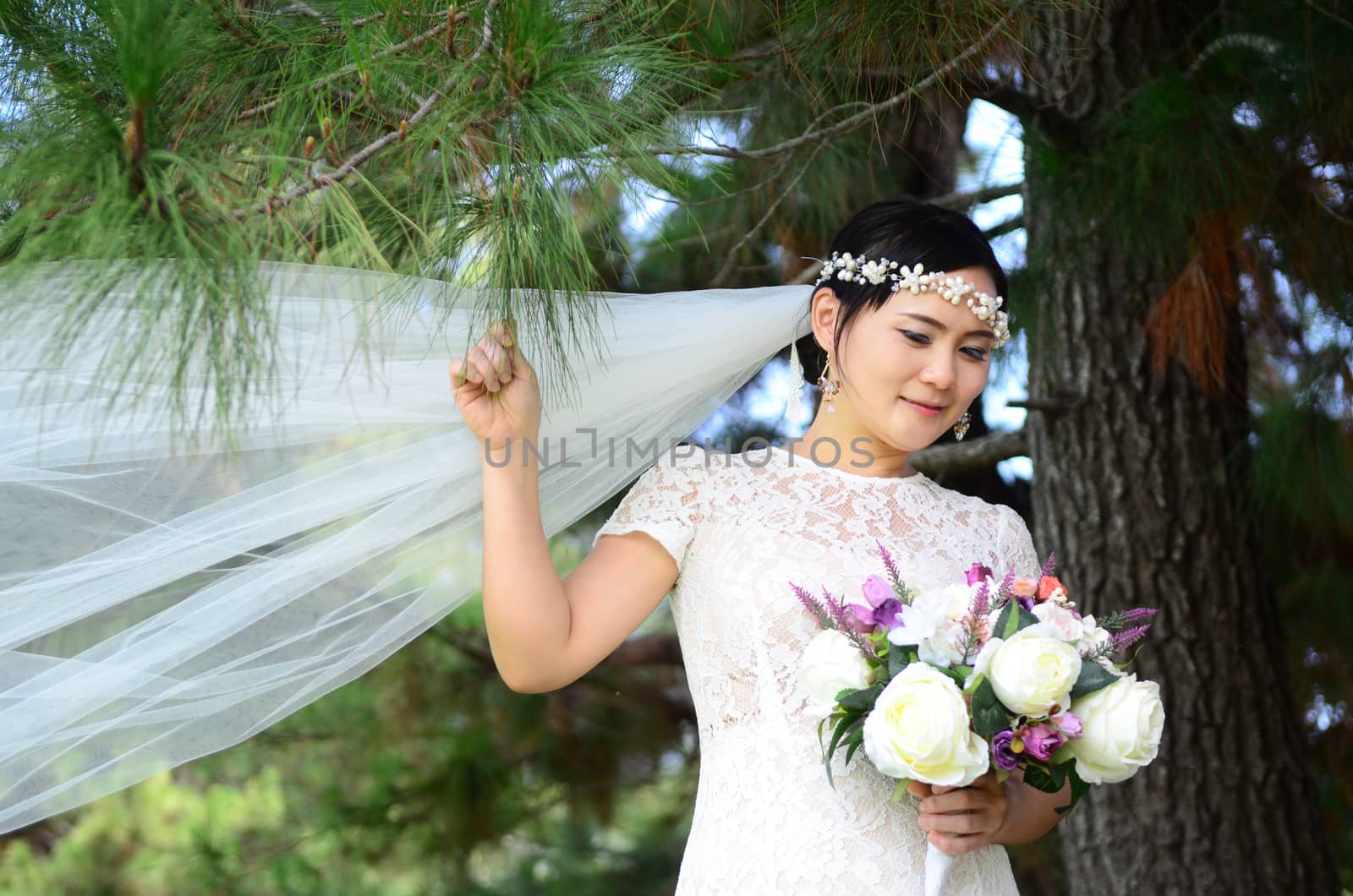 Asian bride at outdoor