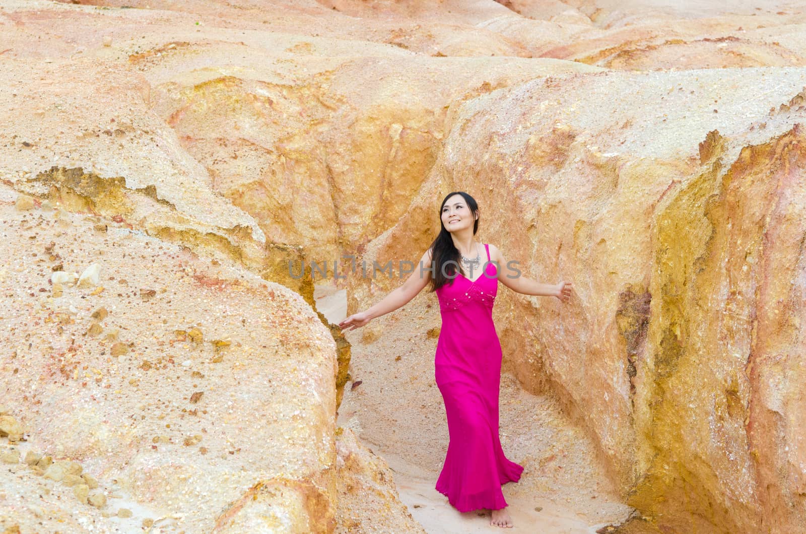 Asian young women with canyon background.