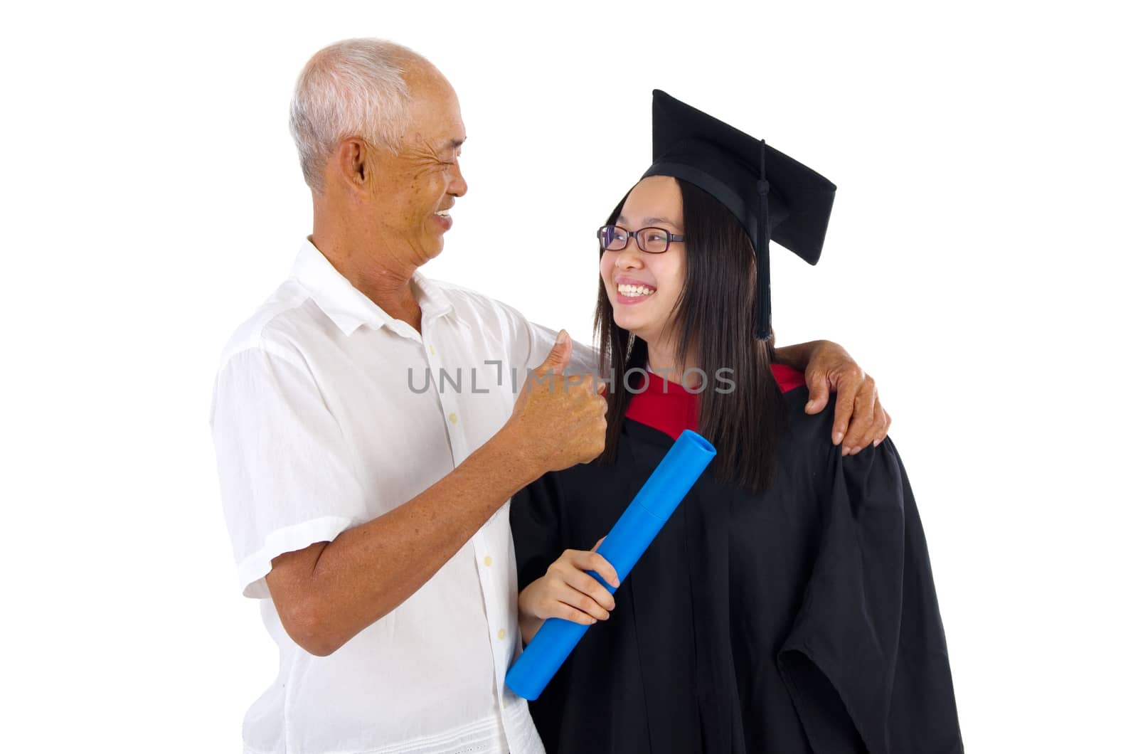 Asian university student and father celebrating graduation