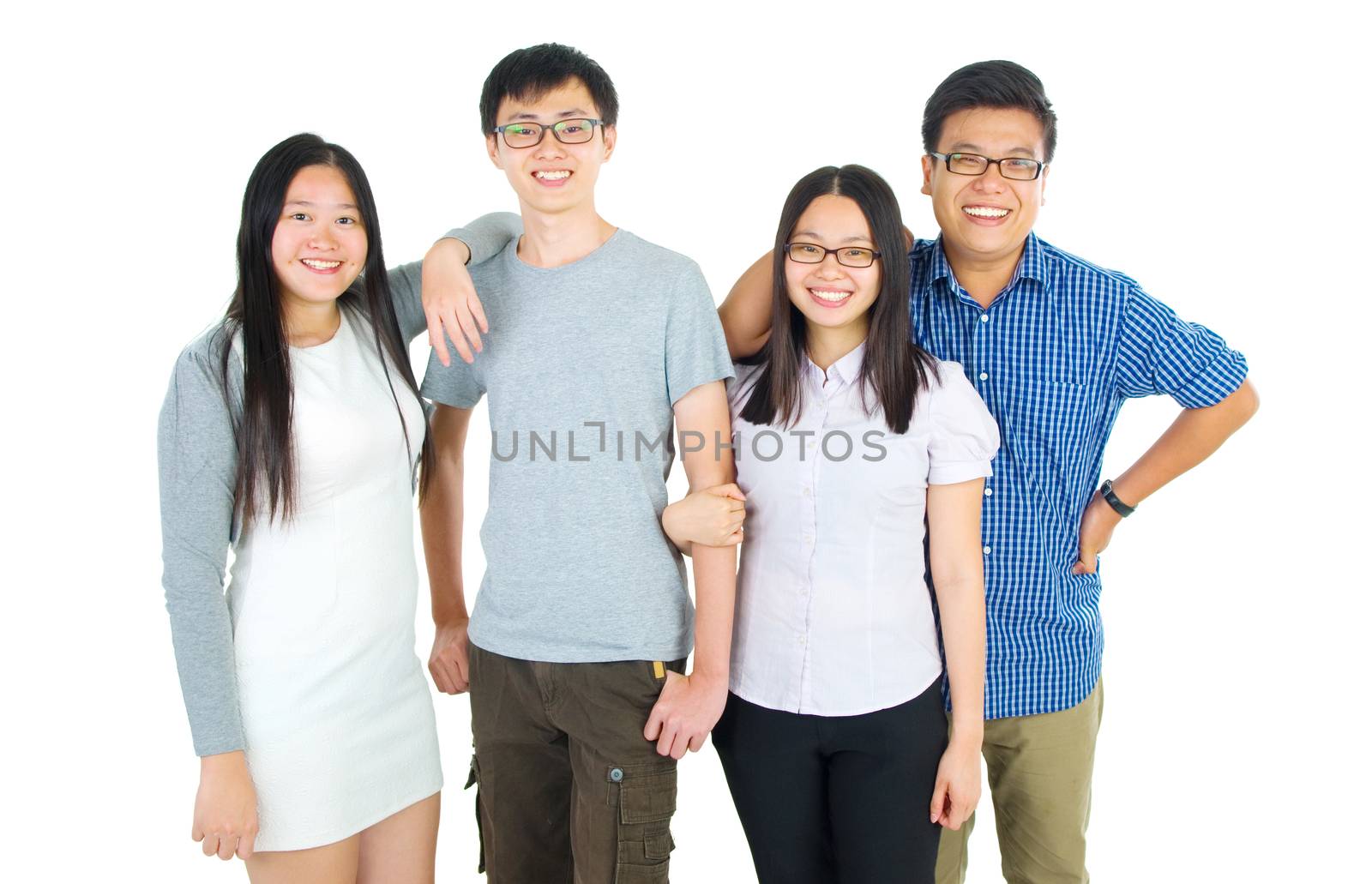 happy young students standing with white background