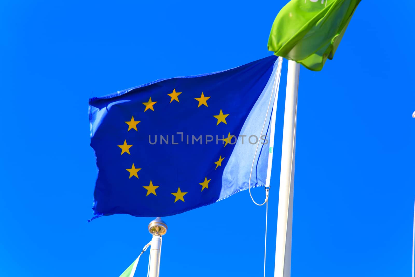 Flag of European Union fluttering in the wind