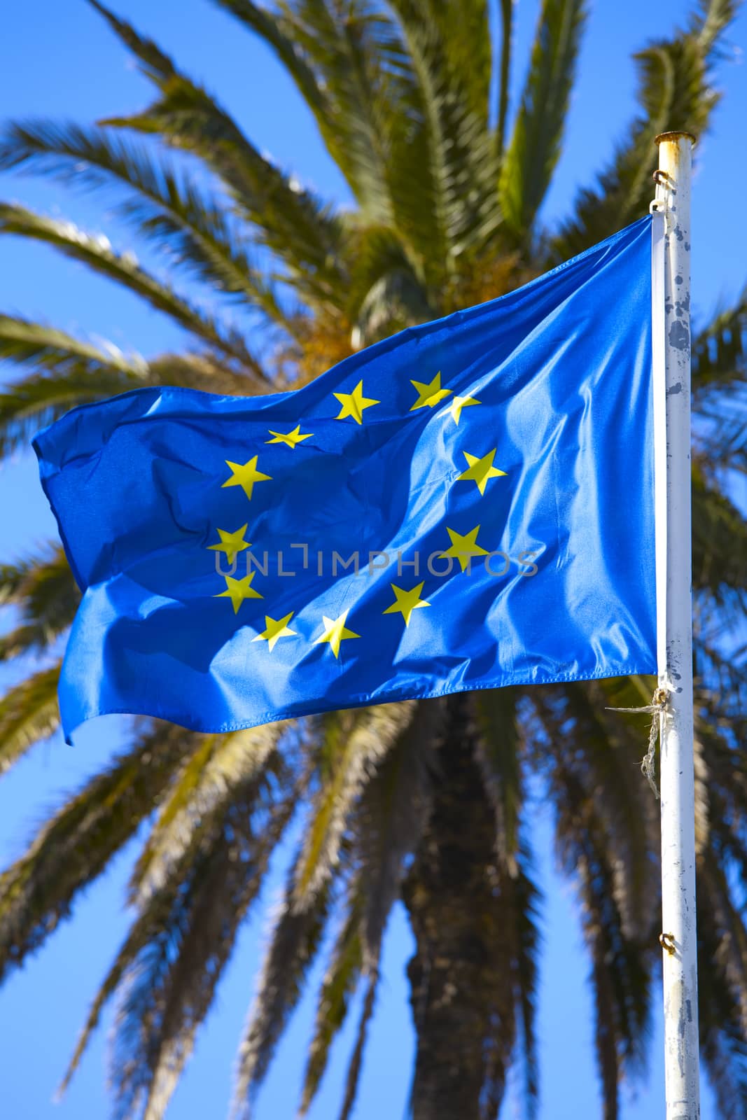 Flag of European Union fluttering in the wind