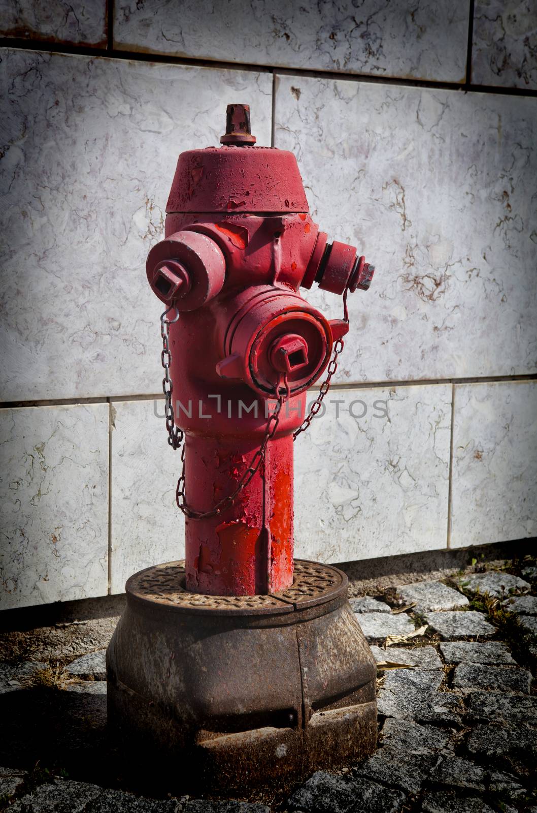 Red fire hydrant in  Lisbon Portugal