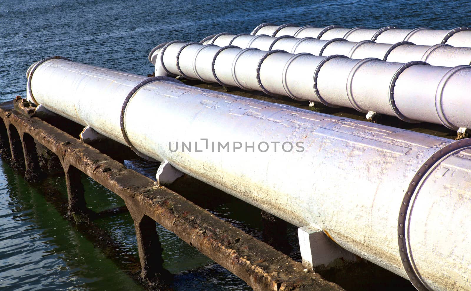 A close up of large sewage pipes