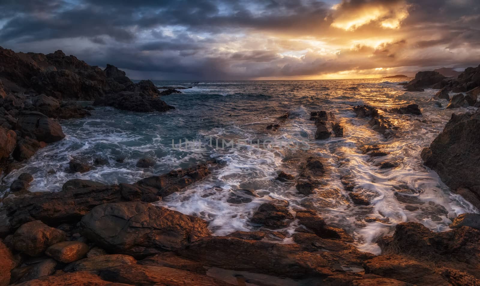 Waves and foam in the Cantabrico sea, in Bermeo