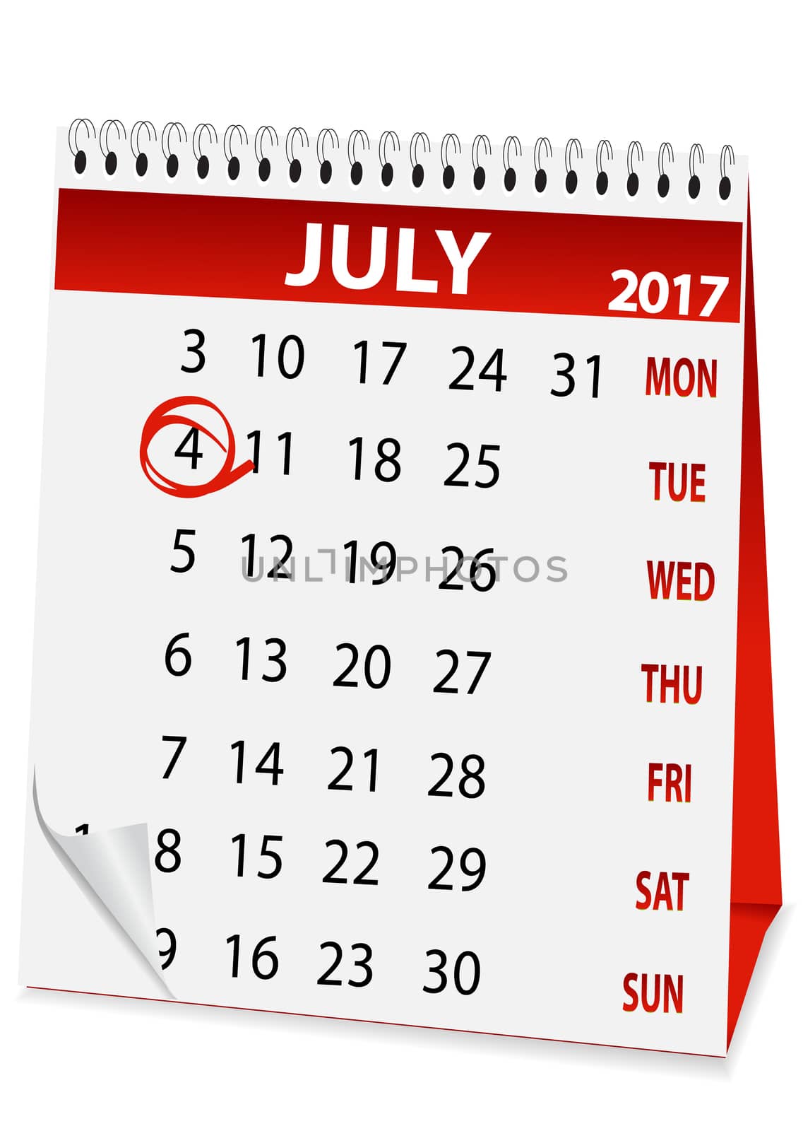 icon calendar for July 4 2017 by rodakm