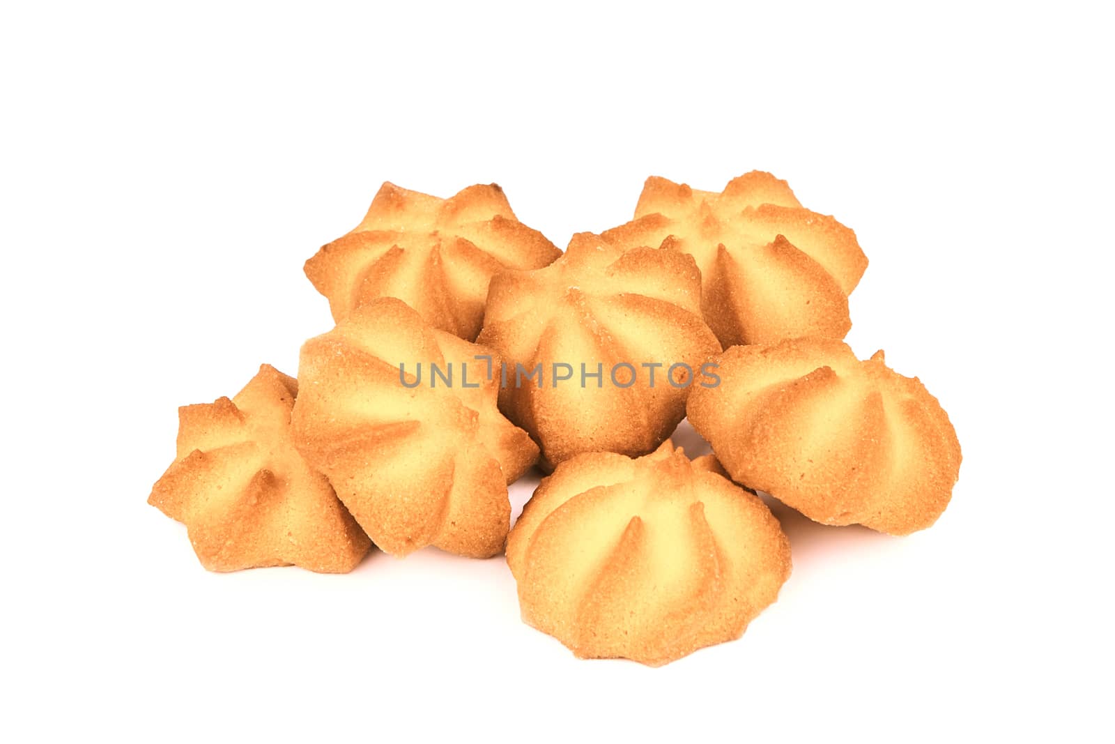 several mouthwatering shortbread cookies isolated on white background