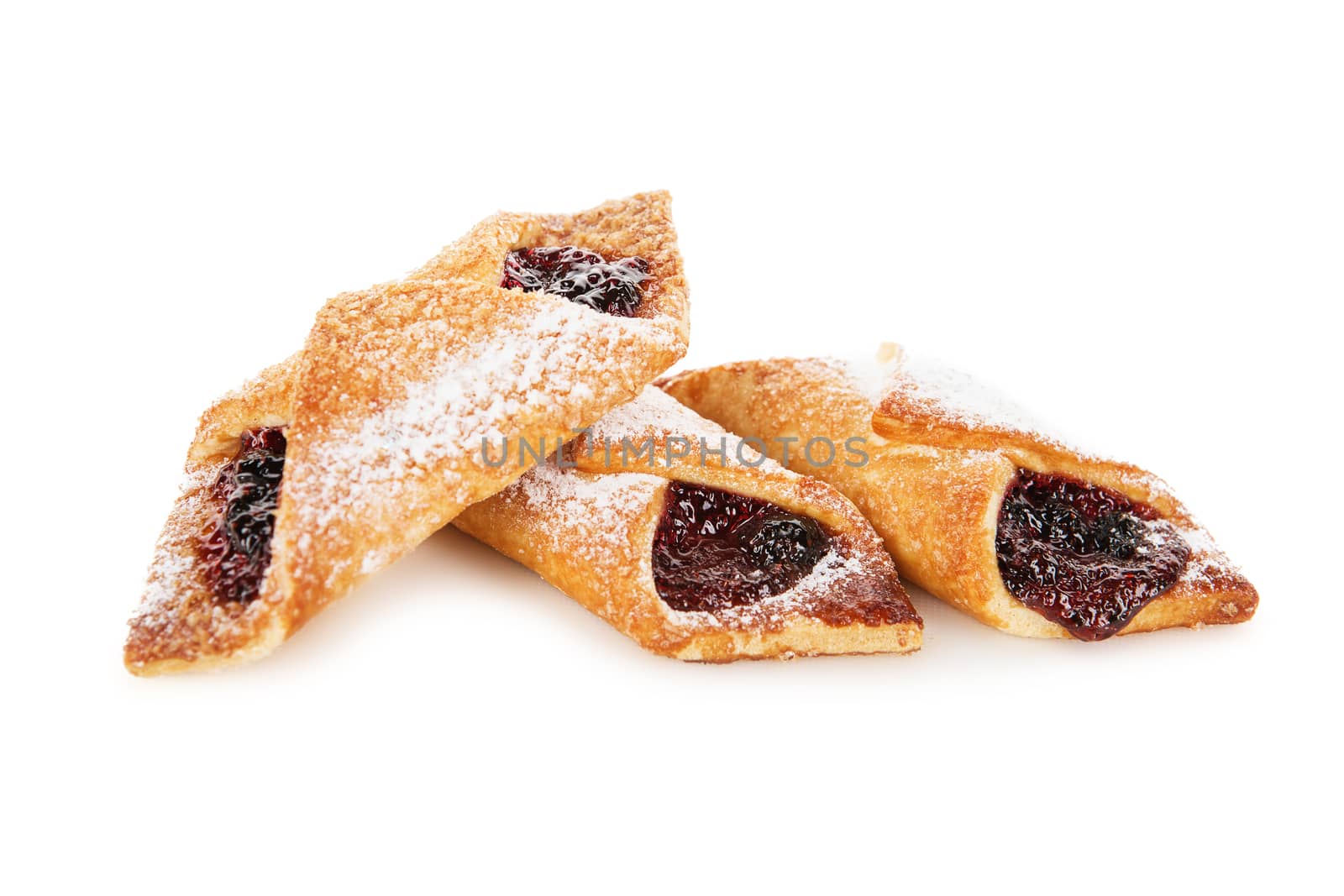 Sweet cookies with jam isolated on white background