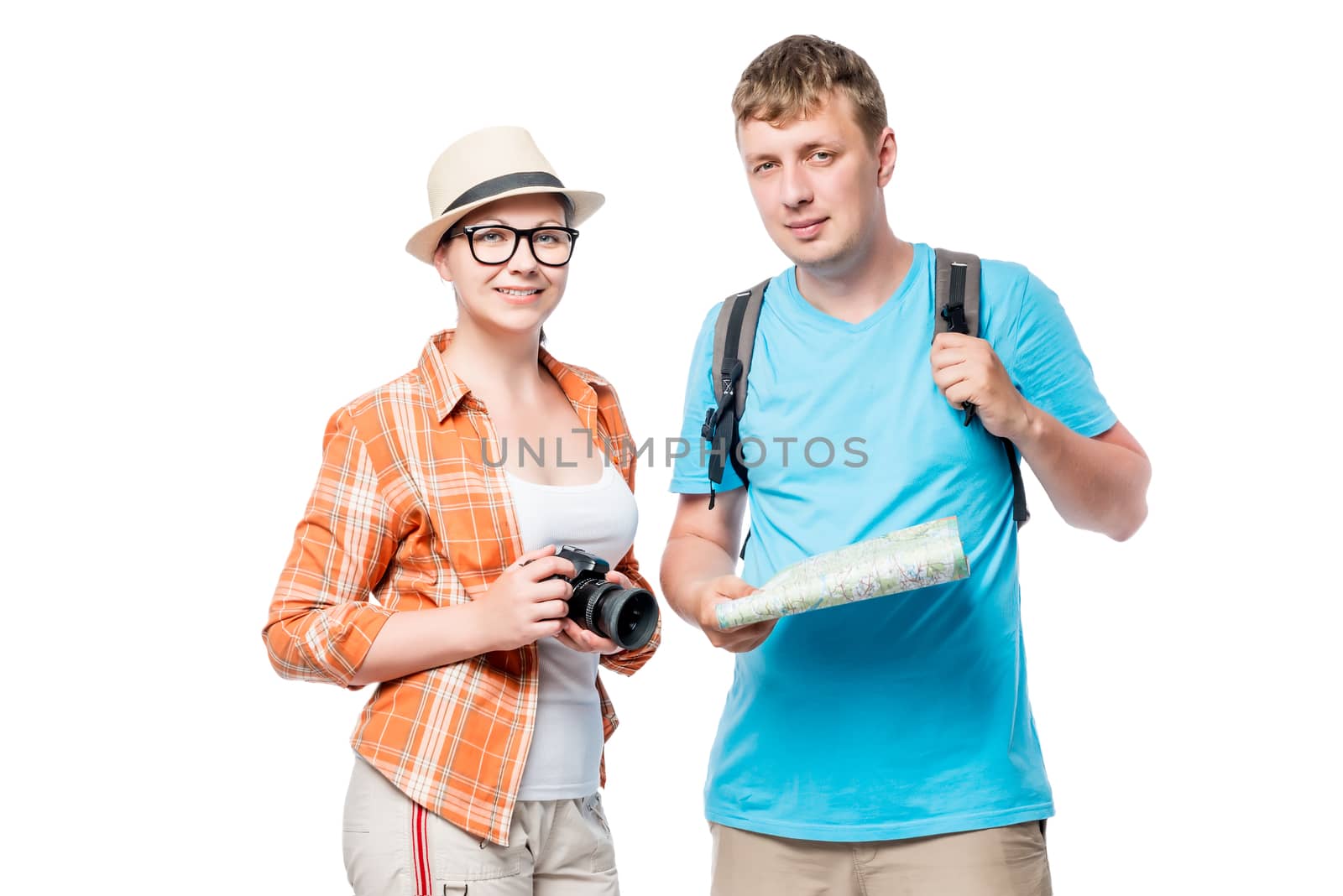 Photographer and tourist with a backpack on a white background by kosmsos111