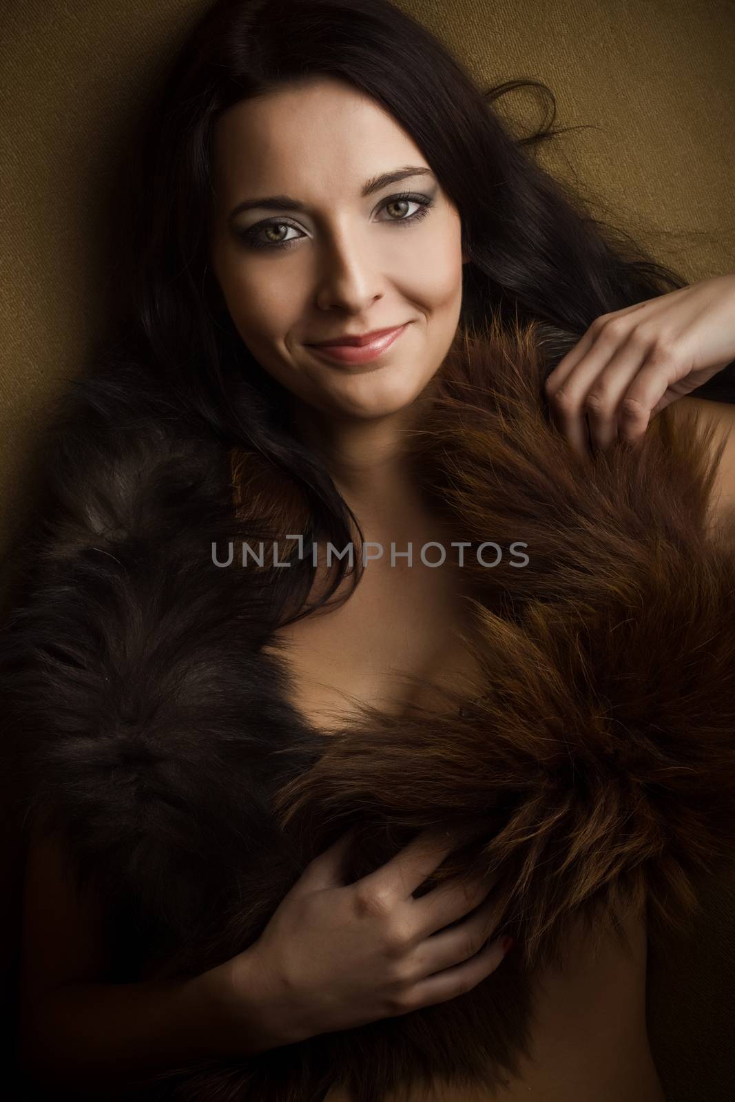 smile attractive glamor girl with brown boa