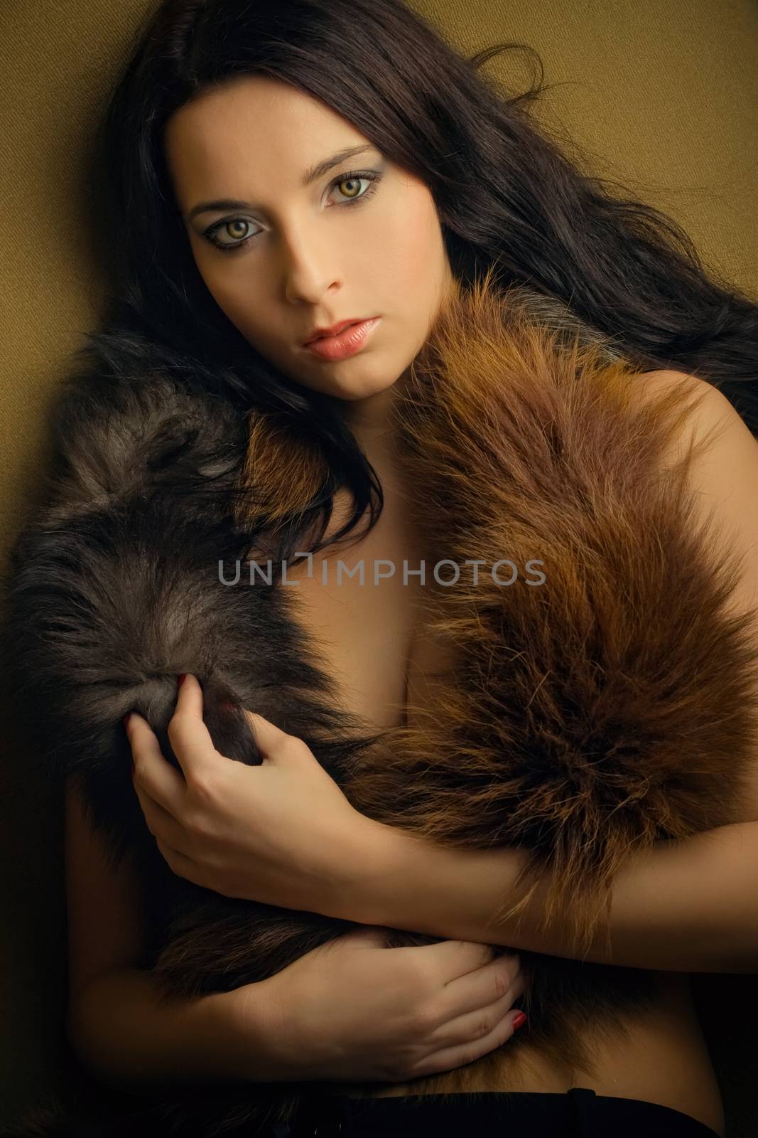 lust attractive glamor girl with brown boa