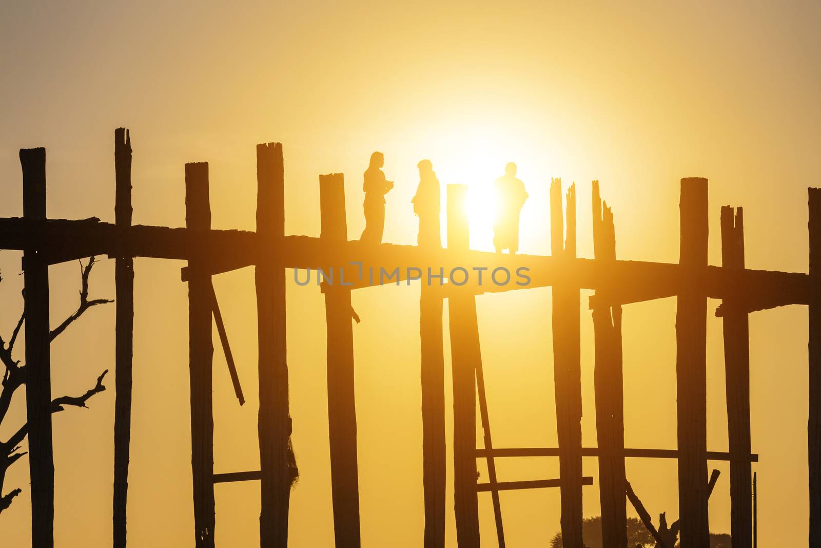 U bein bridge at sunset, Myanmar landmark in mandalay