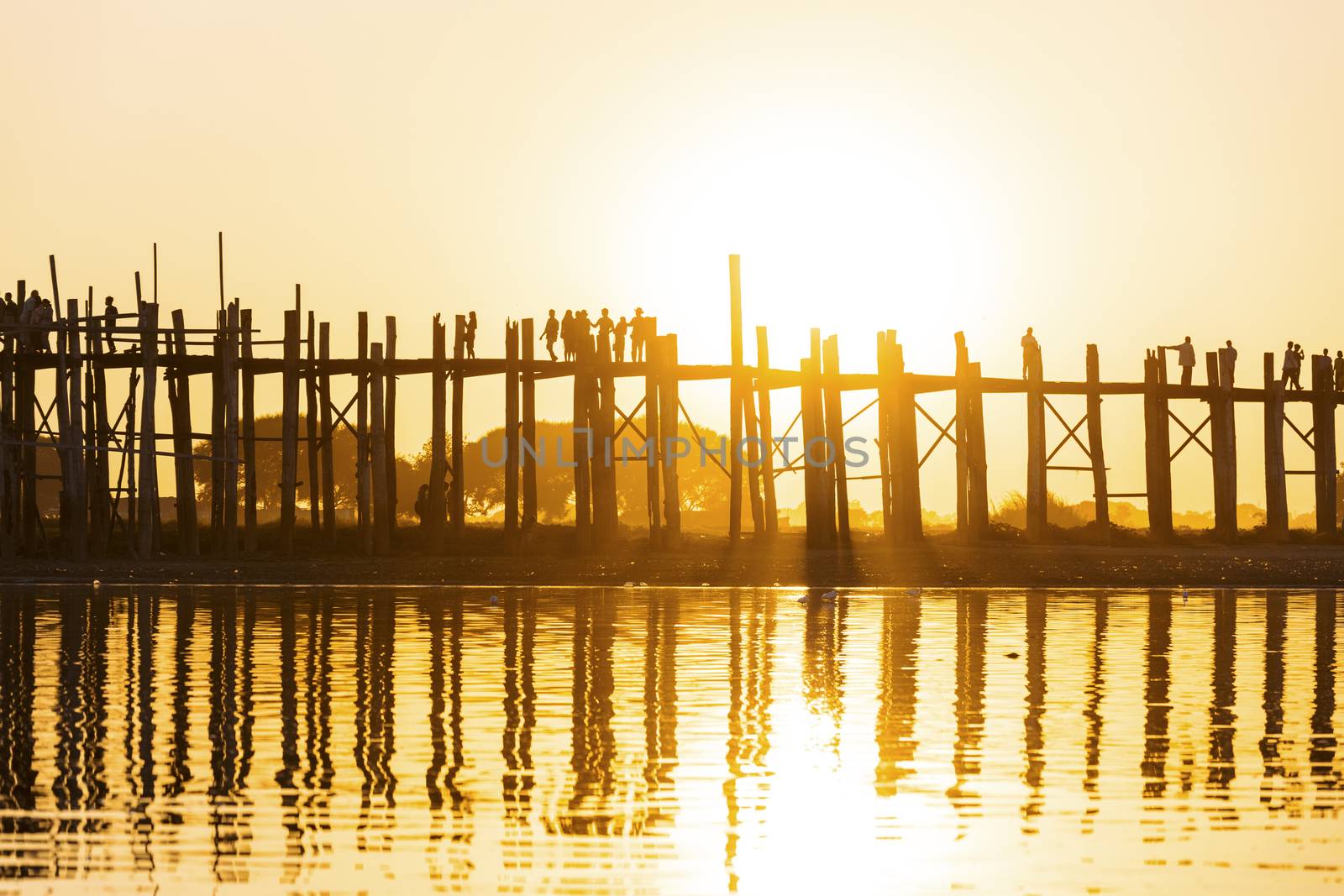 U bein bridge at sunset, Myanmar landmark in mandalay