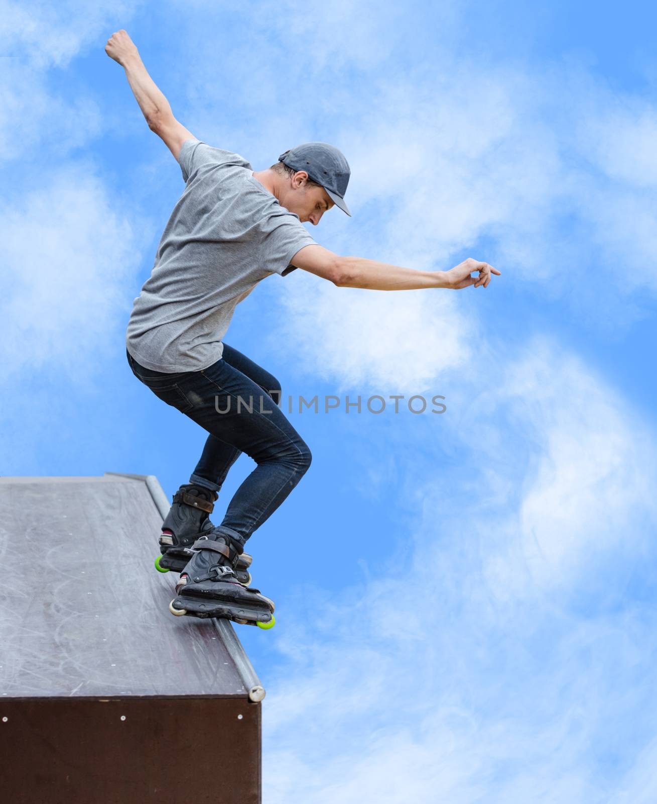 Extreme street sport, the roller performs a trick