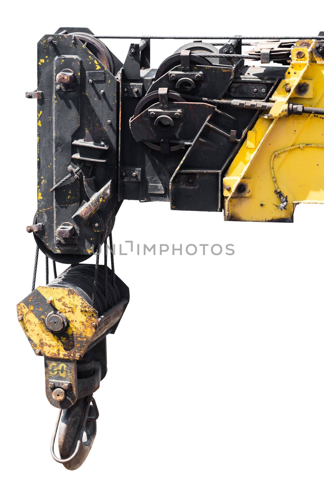 Hook lifting mechanism on white isolated background