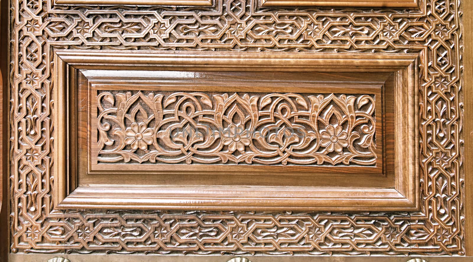 Close-up of a traditional carved wooden door, Uzbekistan