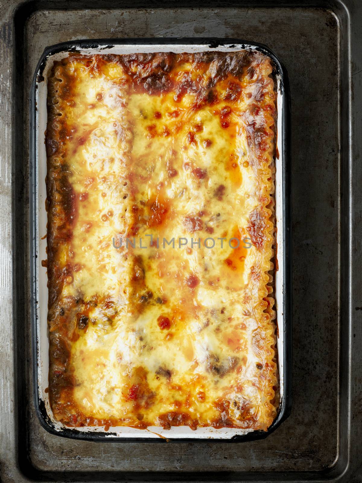 close up of rustic italian lasagna