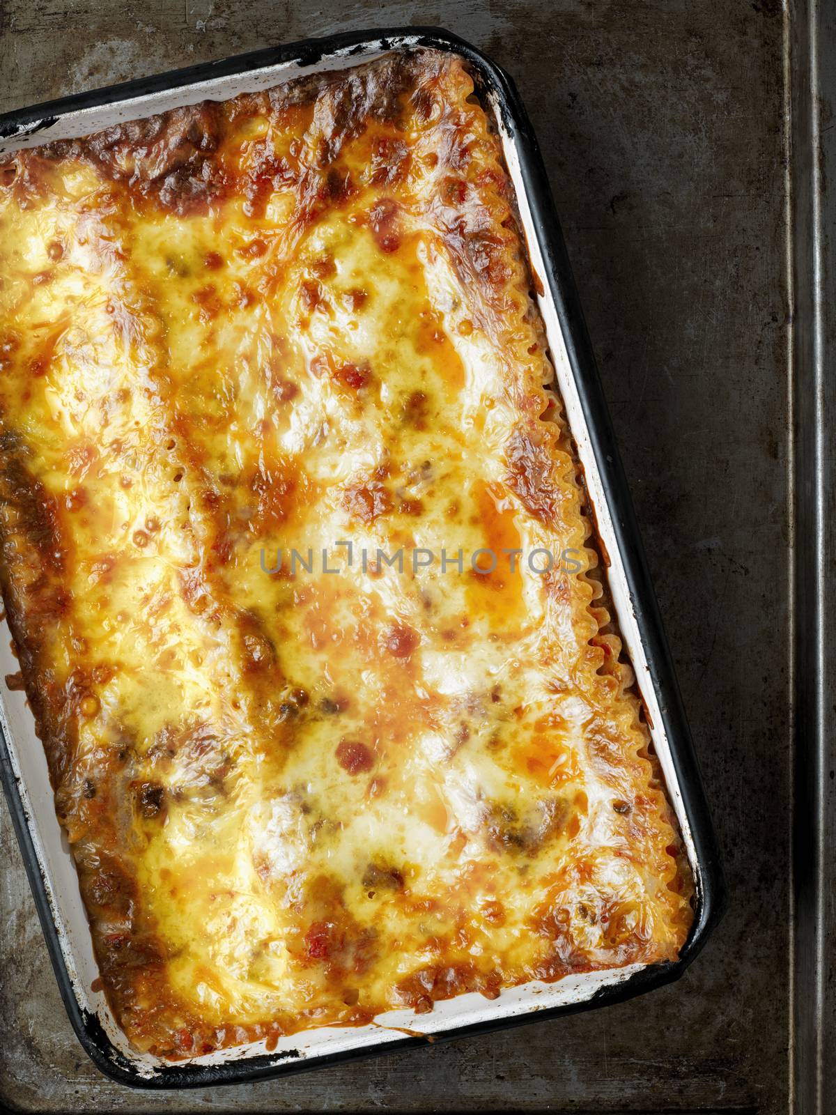 close up of rustic italian lasagna