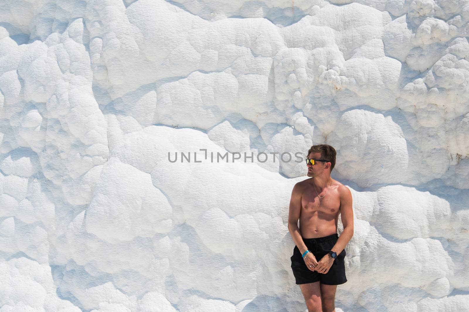 Portrait of man in Pammukale near modern Turkey city Denizli, Turkey