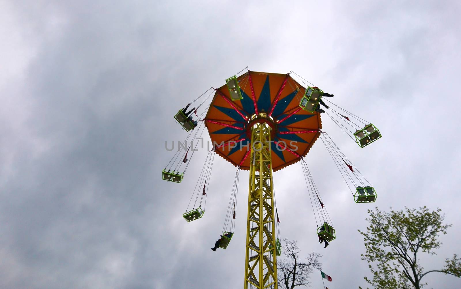 Looking Up on Swinging Chair Swing Ride. 