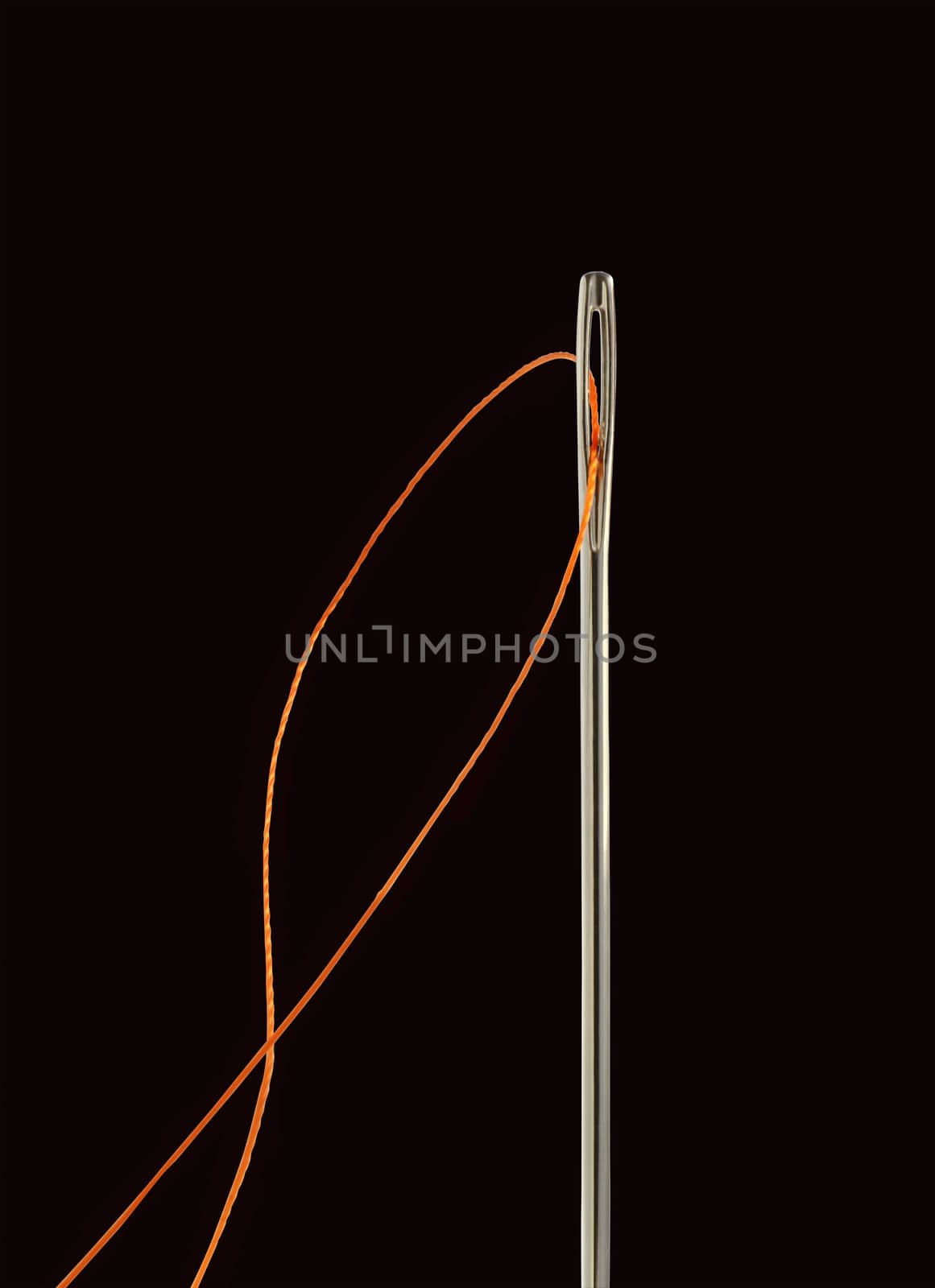 Needle with thread isolated with path on black.