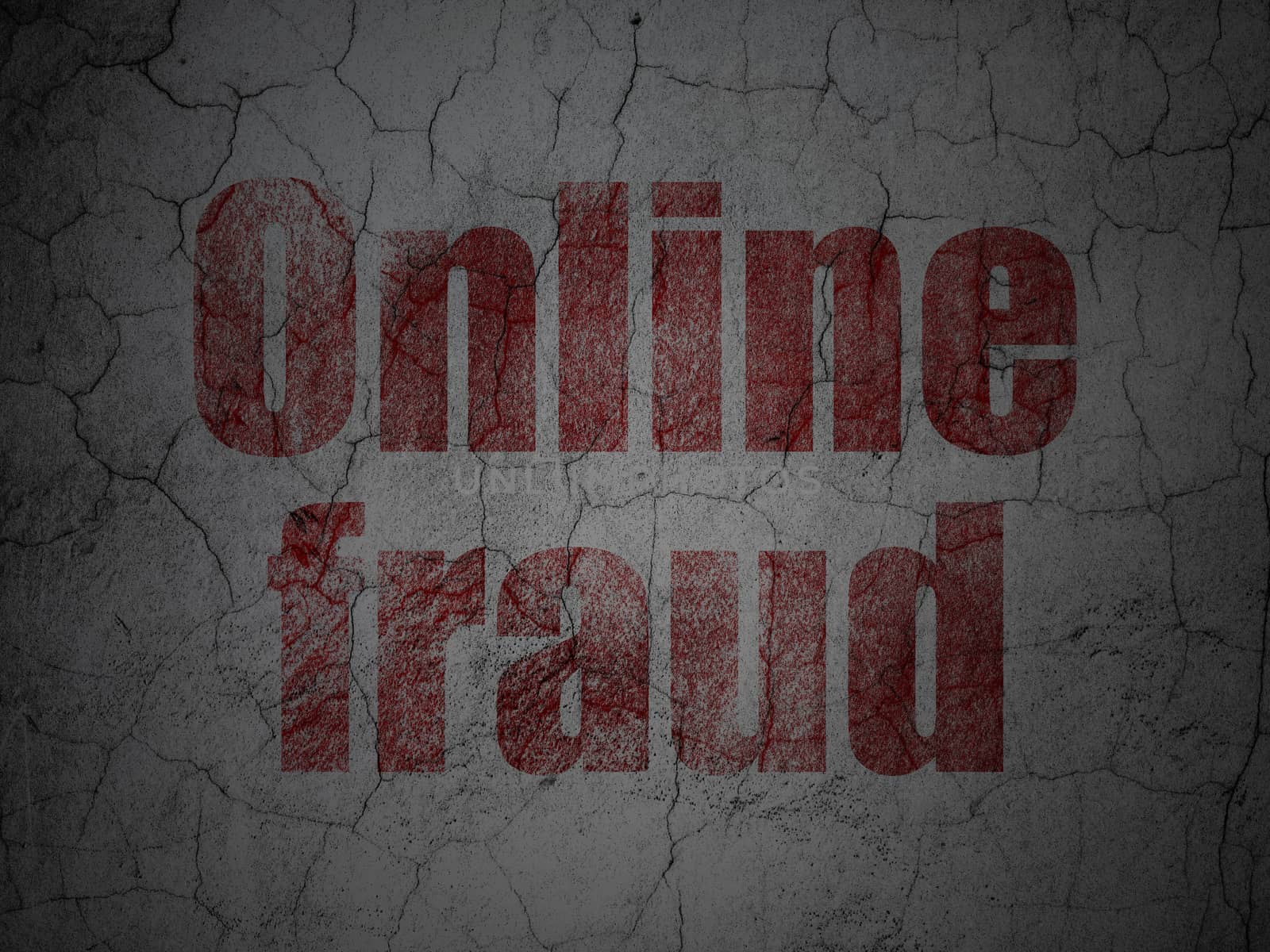 Protection concept: Red Online Fraud on grunge textured concrete wall background