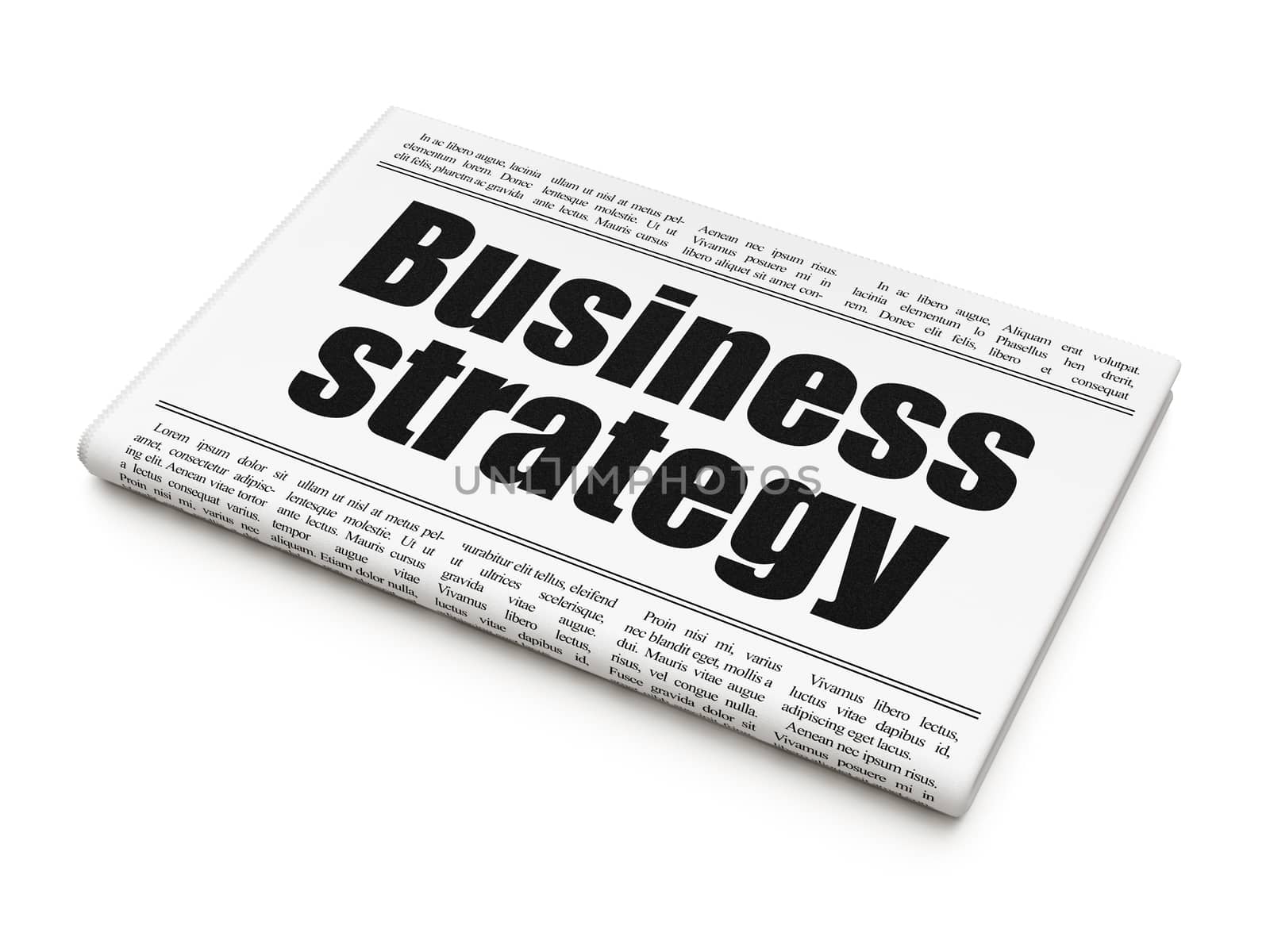 Finance concept: newspaper headline Business Strategy on White background, 3D rendering