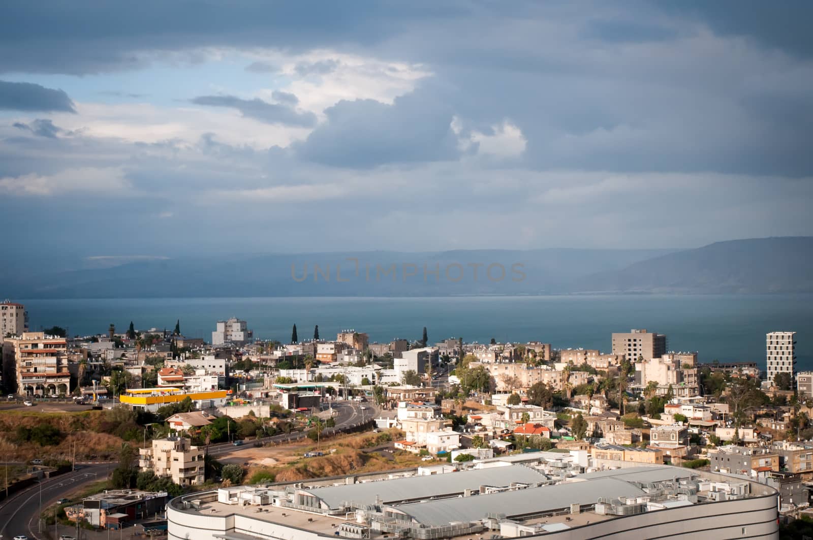 Top view of the residential neighborhoods of Tiberias , Israel .