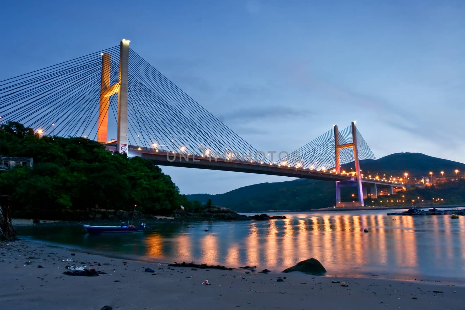 Sunset in Tsing Ma Bridge, China at night