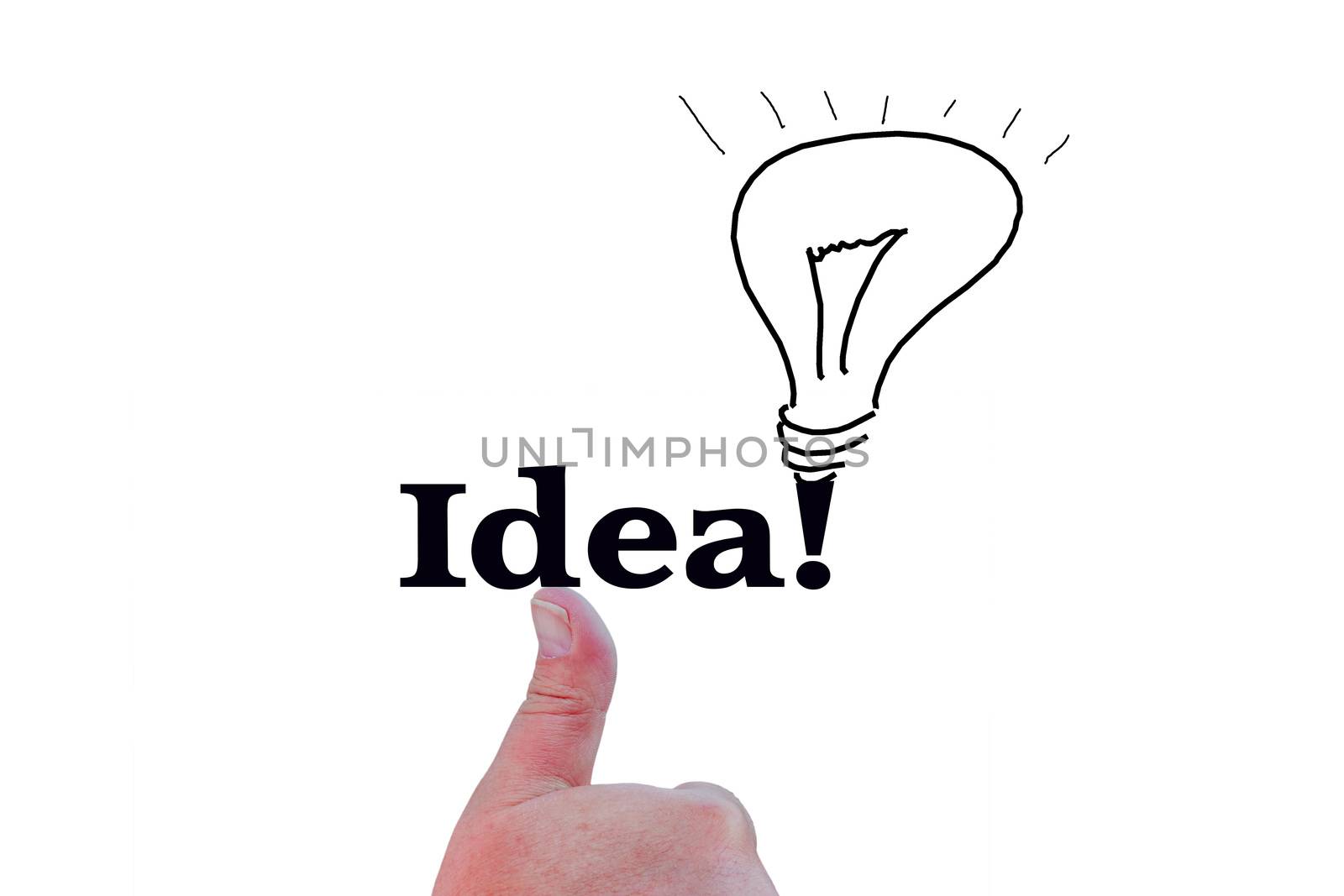 Hand with thumbs up over it a drawn bulb with text idea
(In German for incursion)