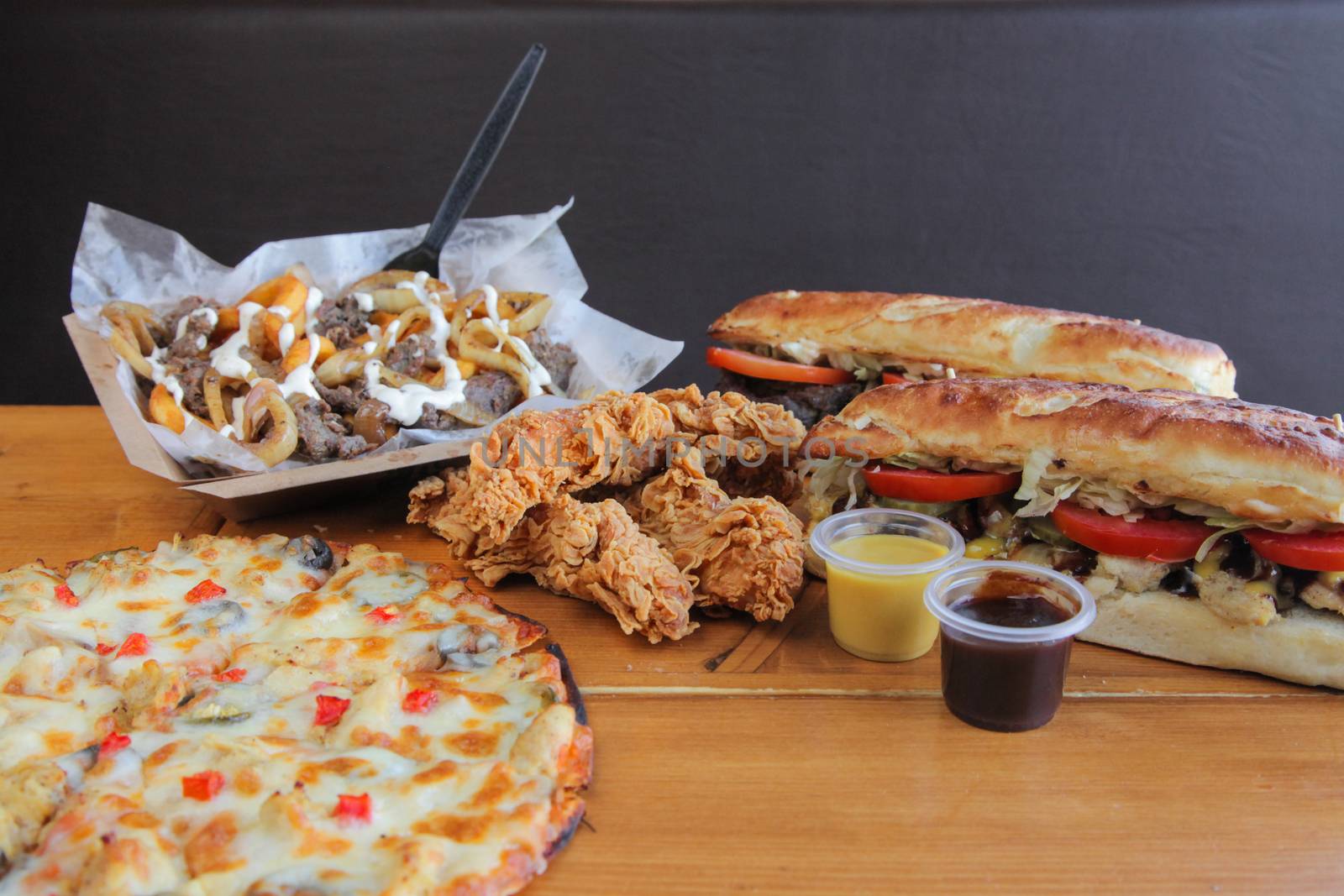 Fiesta junk food sandwiches fries chicken pizza by haiderazim