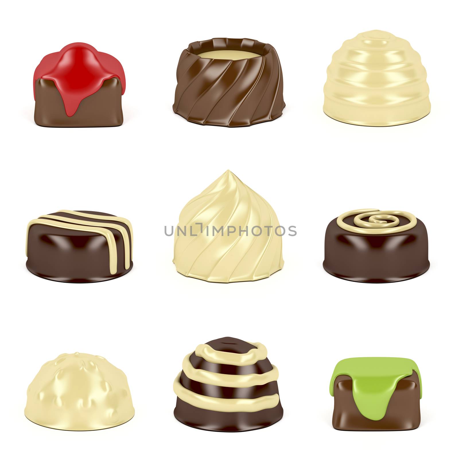 Chocolate candies on white by magraphics