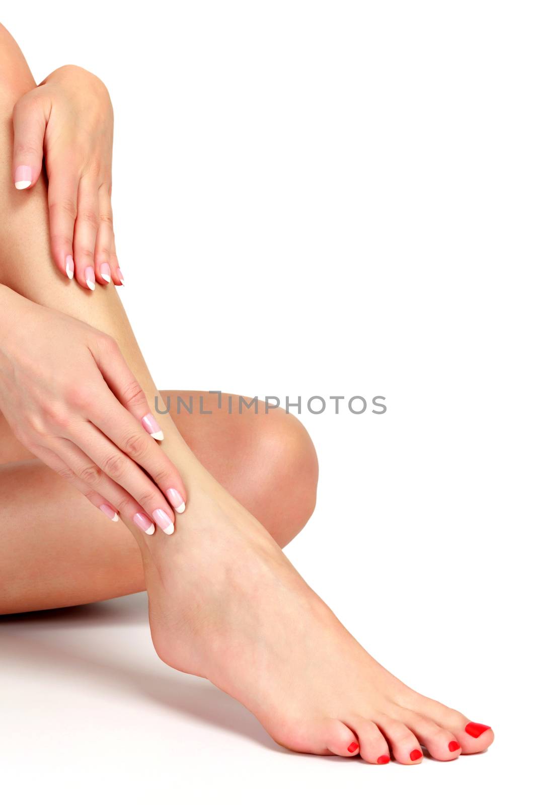 Woman legs on white background, isolated