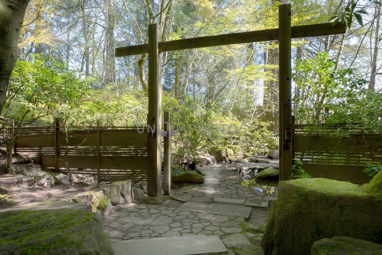 Gateway and stone path walkway in Portland Japanese Garden