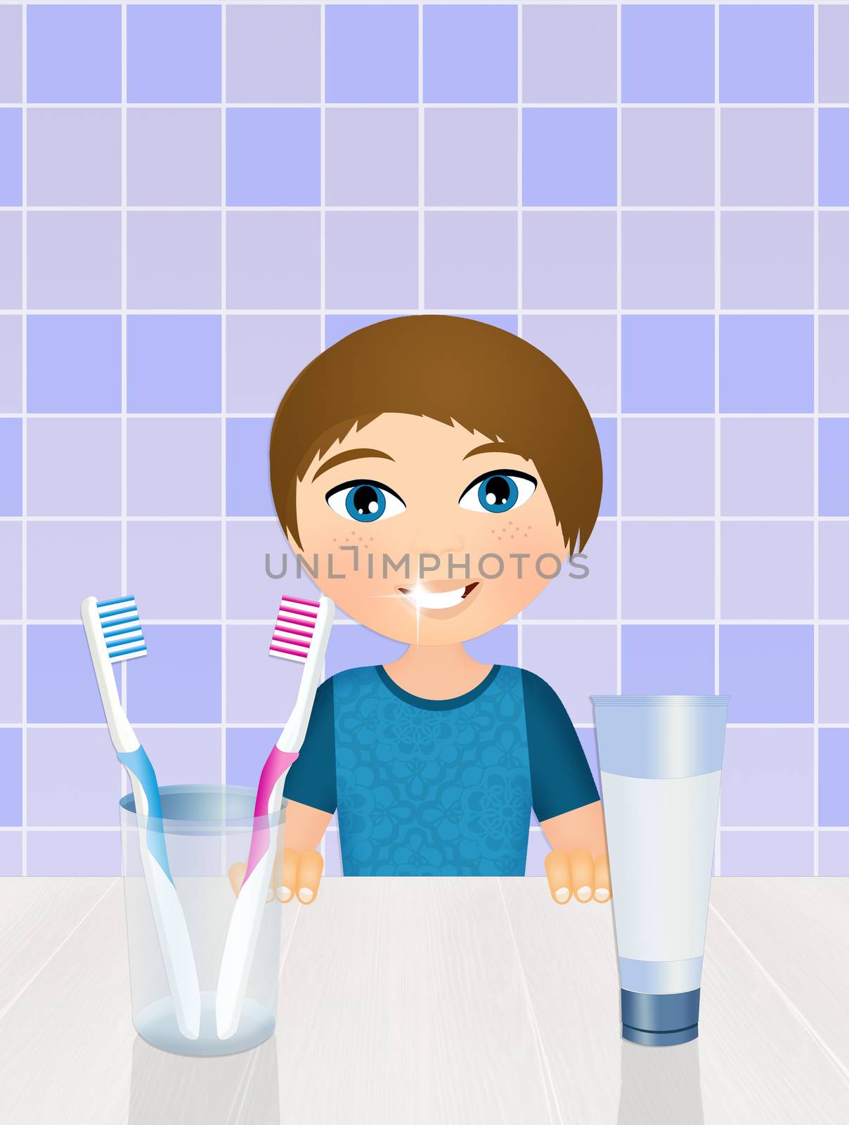 illustration of Child brushing teeth
