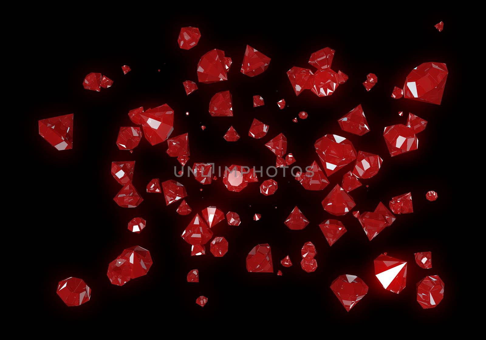 Red Diamonds Isolated on Black Background by clusterx