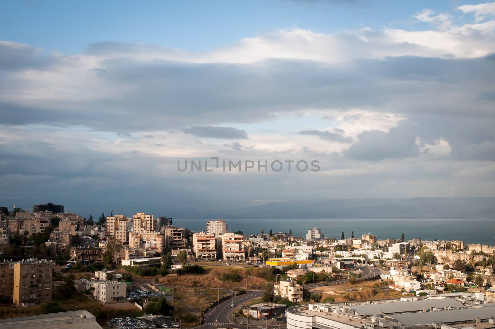 Top view of the residential neighborhoods of Tiberias , Israel .