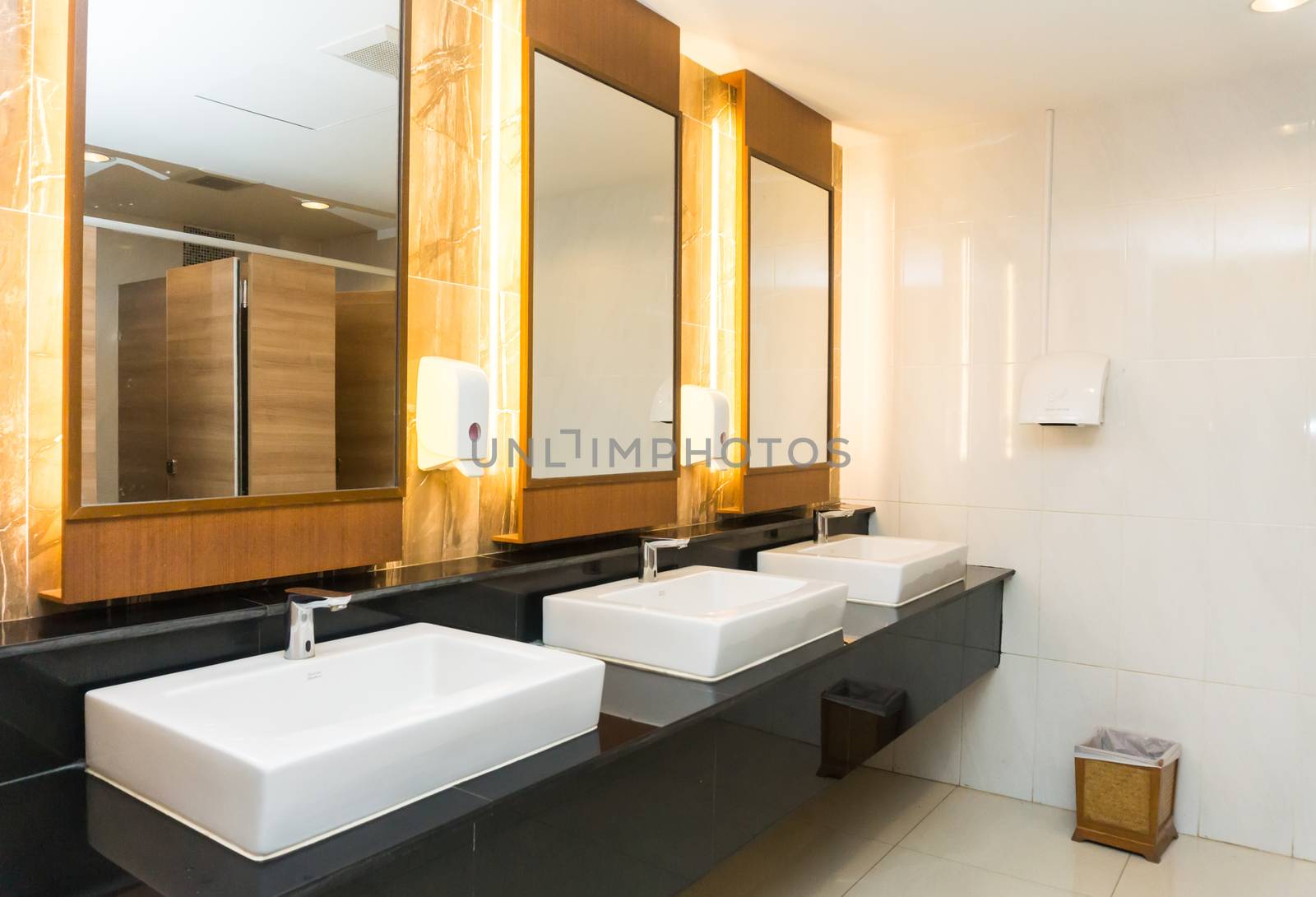 Interior of Modern private toilet or restroom by nopparats