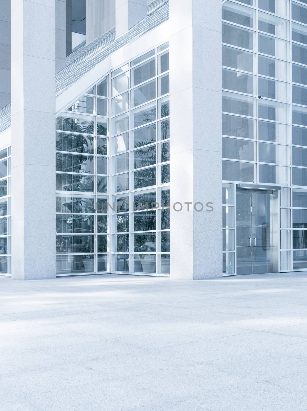 View of modern blue colored contemporary office city building  fragment