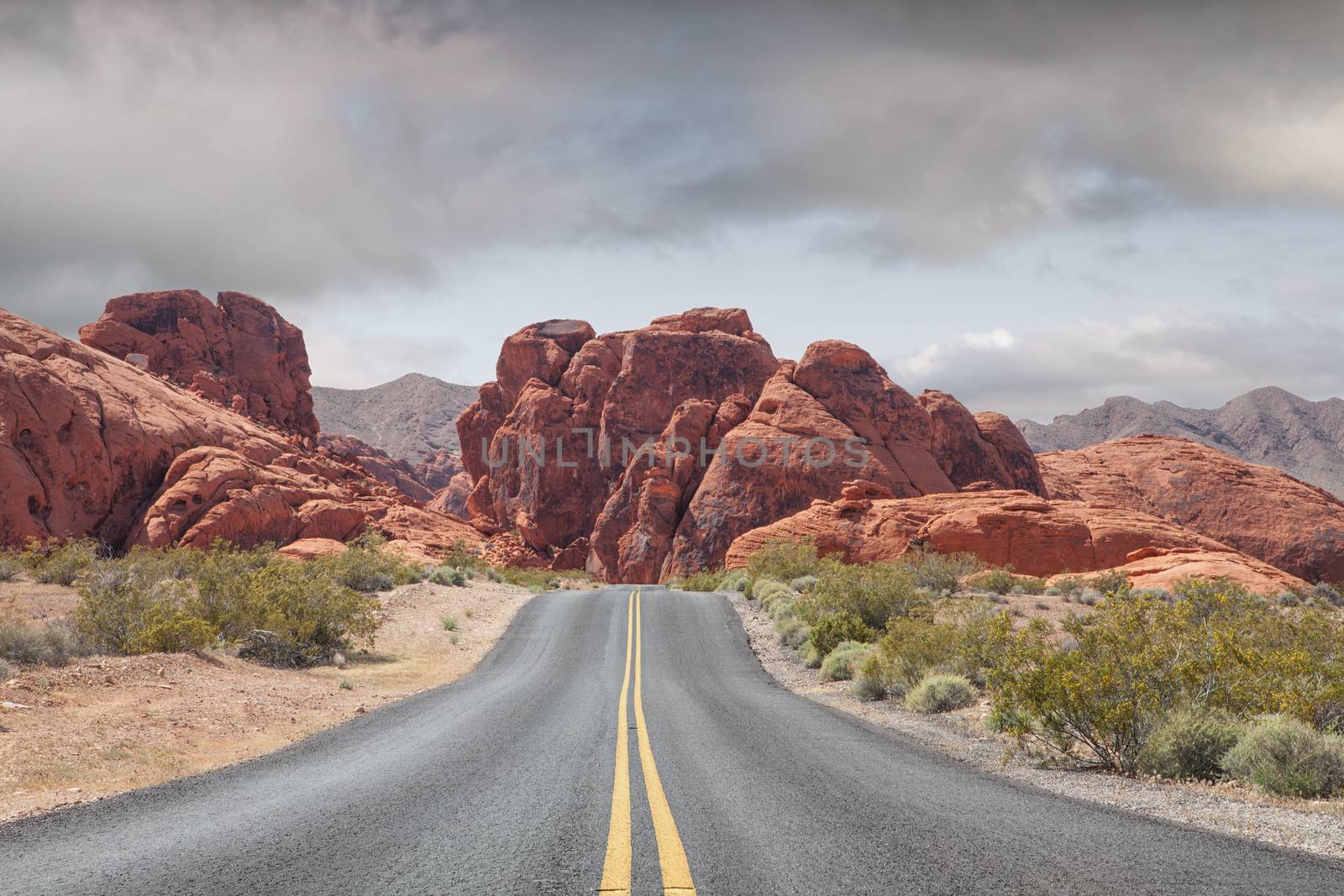 panoramic view of hot summer road through the Fire Valley State Park in Utah