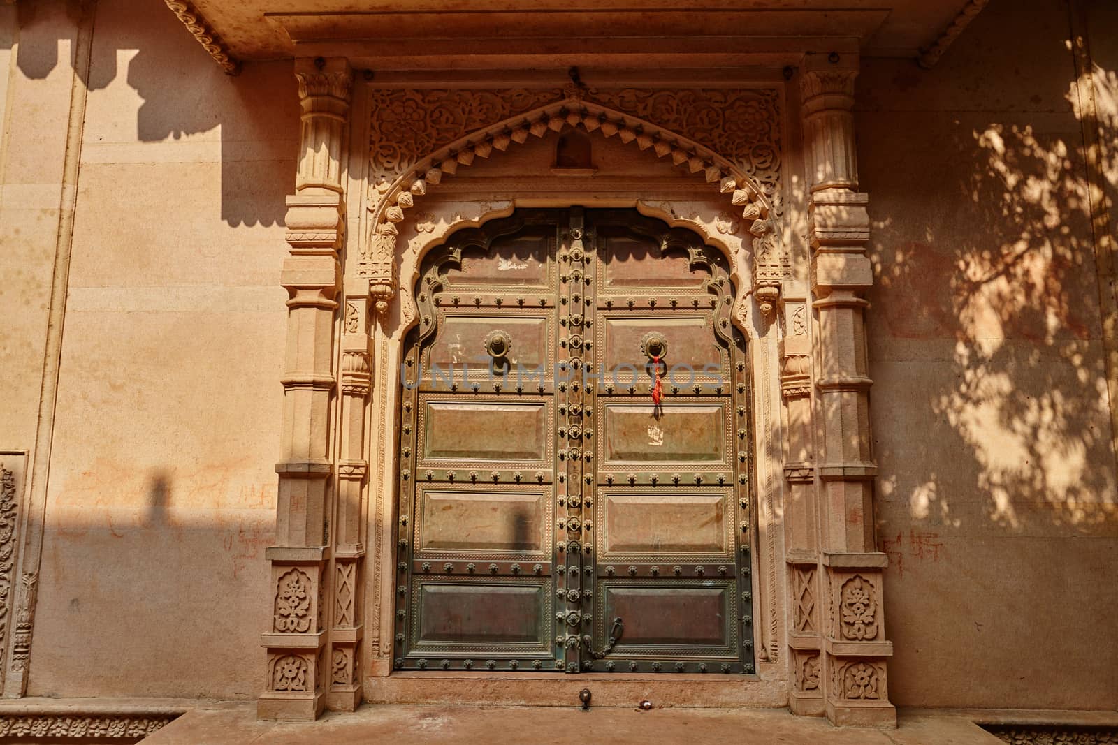 Wooden gate of an ancient temple in Vrindavan, India