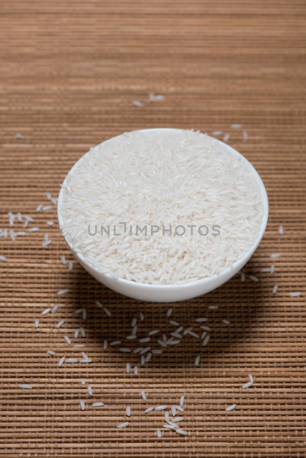 Rice in spoon and bowl. Jasmine Rice, Thai Rice, White Rice.