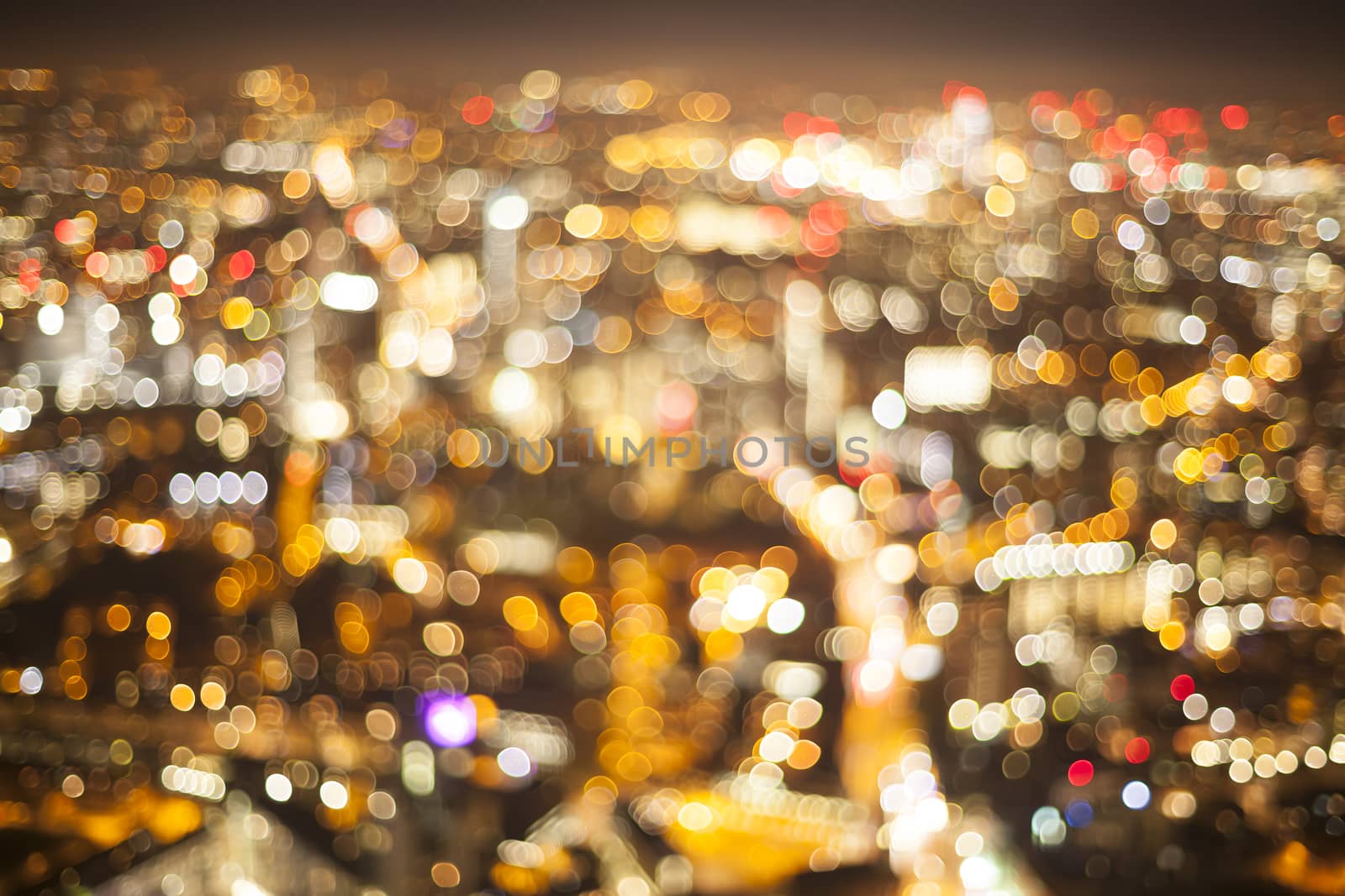 Elevated view of city lights out of focus