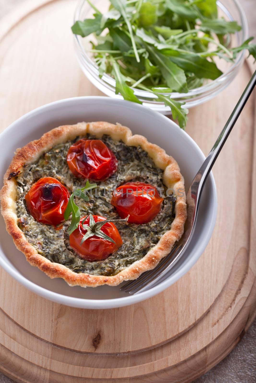 Mini Spinach Quiche and Salad with Arugula